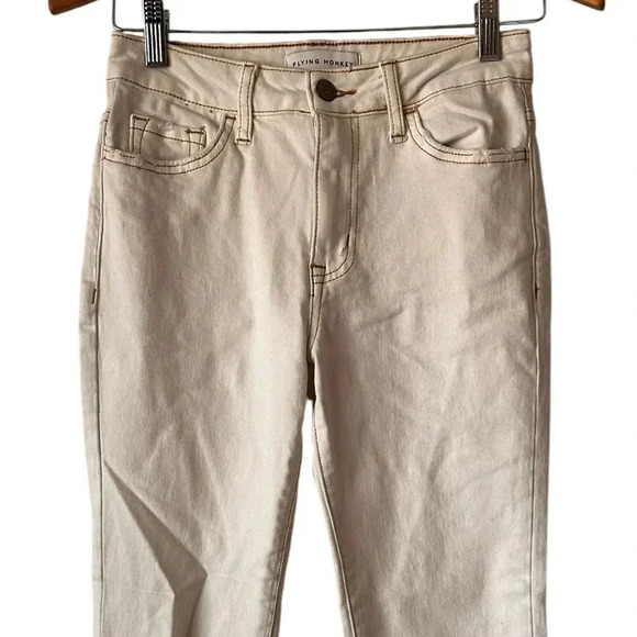 Flying Monkey White Distressed Jeans w/ Tan Stitching - Picture 6 of 16